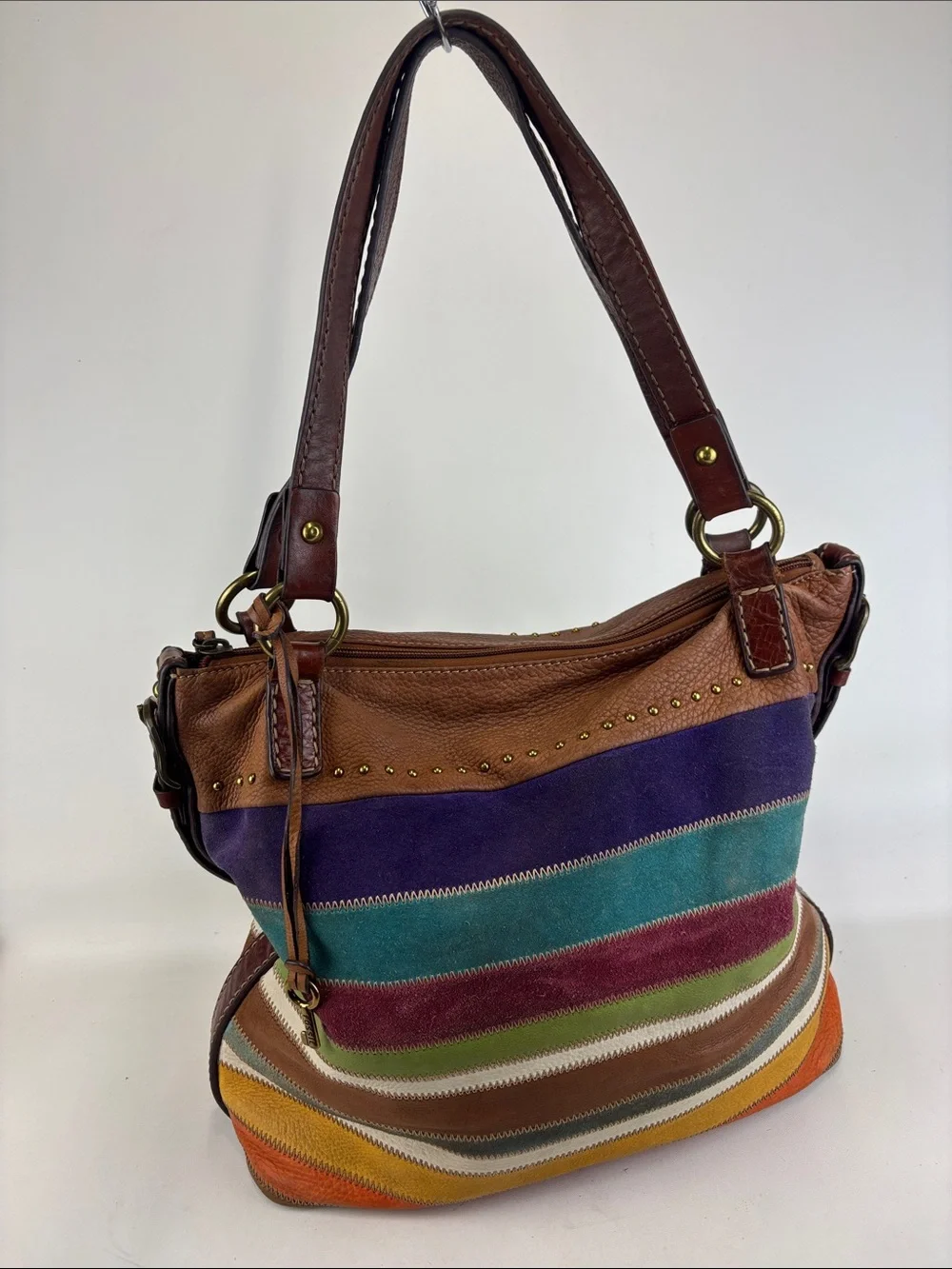FOSSIL Leather Suede Colorful Patchwork Hobo Shoulder Bag
